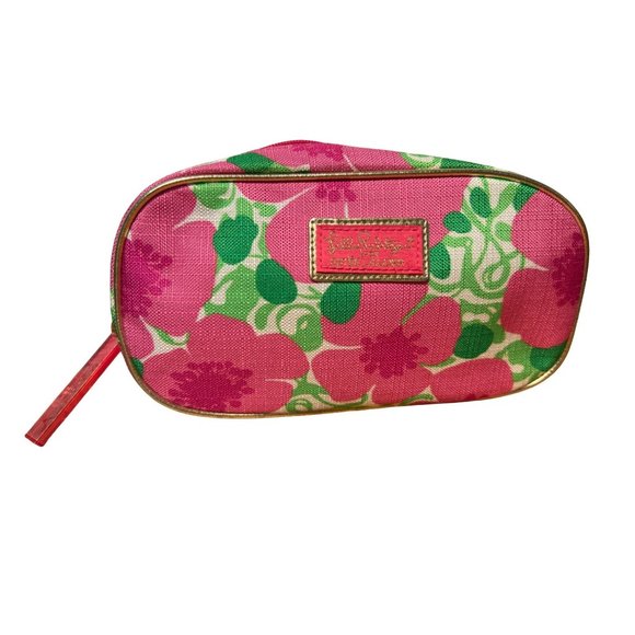 Lilly Pulitzer for Estée Lauder Pink Green Gold Floral Cosmetic Bag - Picture 1 of 8